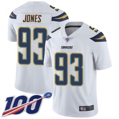 Los Angeles Chargers NFL Football Justin Jones White Jersey Youth Limited #93 Road 100th Season Vapor Untouchable
